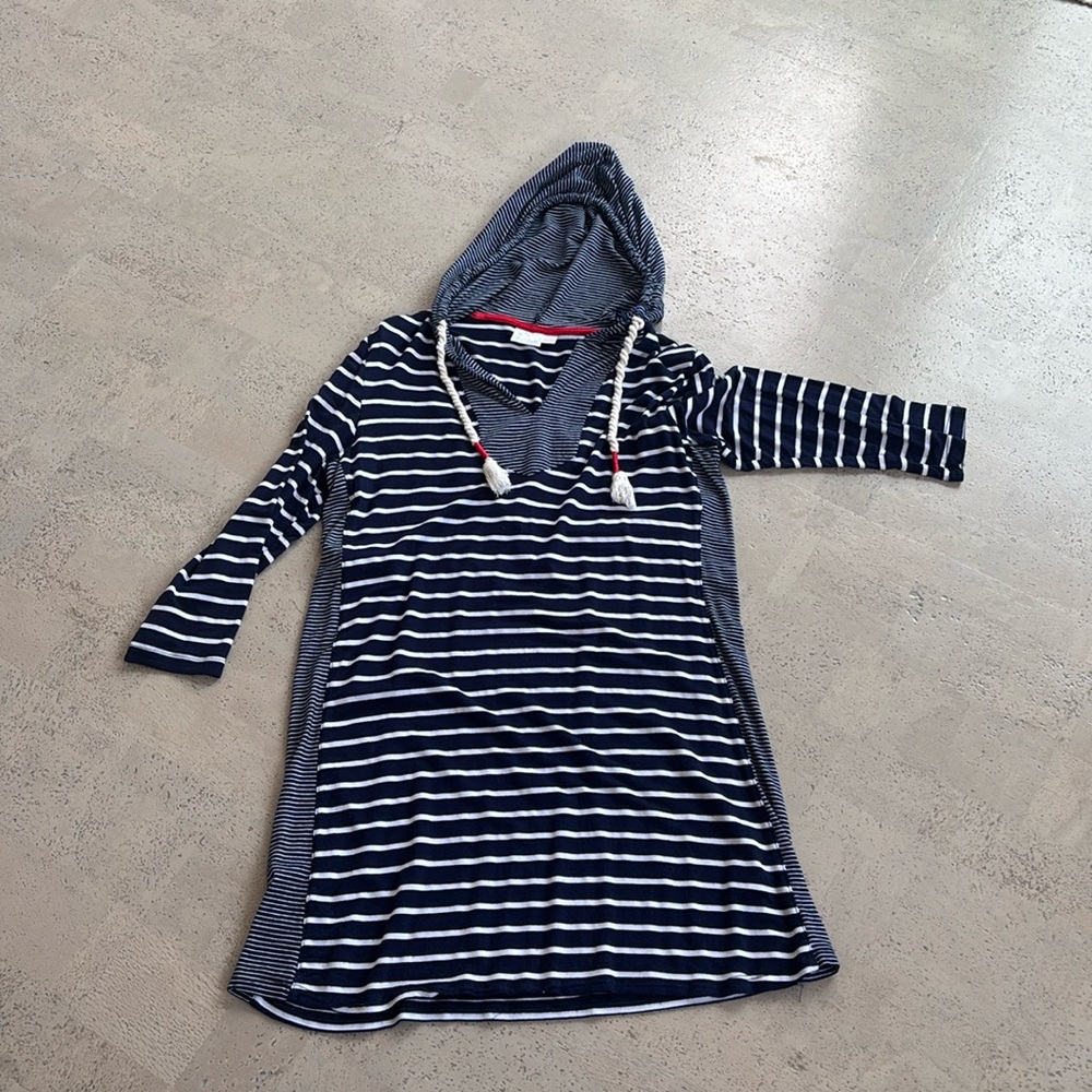Beach Break blue and white nautical hooded swim cover up